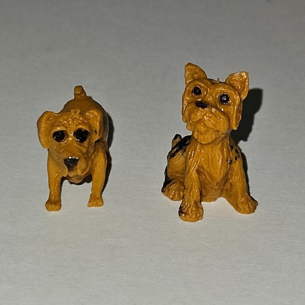 2 SMALL 1" Brown Black Dogs Toy Lot A&A Dollhouse Pets Yorkshire Terrier